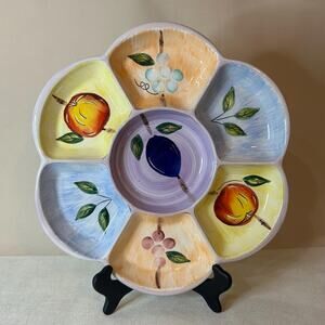 Vintage Italian Divided Serving Platter – Hand-Painted Fruit Ceramic